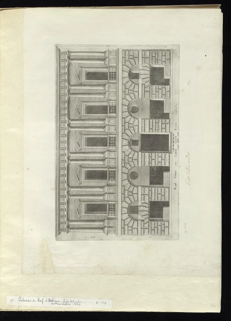 An illustration from Specvlvm Romanae magnificentiae : omnia fere qvaecvnq- in vrbe monvmenta extant partim ivxta antiqvam partim ivxta hodiernam formam accuratiss. delineata repraesentans : accesserunt non paucae tum antiquarum tum modernarum rerum urbis figurae nusquam antehac aeditae ..., 1544, leaf 78