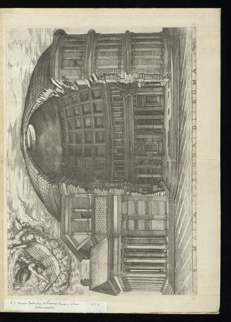 An illustration from Specvlvm Romanae magnificentiae : omnia fere qvaecvnq- in vrbe monvmenta extant partim ivxta antiqvam partim ivxta hodiernam formam accuratiss. delineata repraesentans : accesserunt non paucae tum antiquarum tum modernarum rerum urbis figurae nusquam antehac aeditae ..., 1544, leaf 14