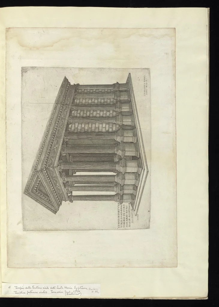 An illustration from Specvlvm Romanae magnificentiae : omnia fere qvaecvnq- in vrbe monvmenta extant partim ivxta antiqvam partim ivxta hodiernam formam accuratiss. delineata repraesentans : accesserunt non paucae tum antiquarum tum modernarum rerum urbis figurae nusquam antehac aeditae ..., 1544, leaf 24