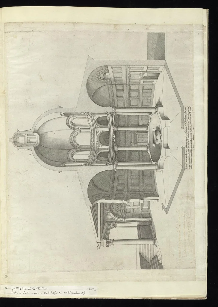 An illustration from Specvlvm Romanae magnificentiae : omnia fere qvaecvnq- in vrbe monvmenta extant partim ivxta antiqvam partim ivxta hodiernam formam accuratiss. delineata repraesentans : accesserunt non paucae tum antiquarum tum modernarum rerum urbis figurae nusquam antehac aeditae ..., 1544, leaf 26