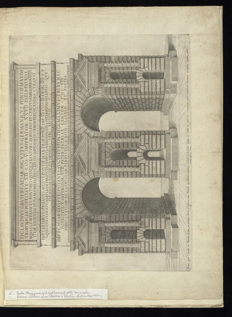 An illustration from Specvlvm Romanae magnificentiae : omnia fere qvaecvnq- in vrbe monvmenta extant partim ivxta antiqvam partim ivxta hodiernam formam accuratiss. delineata repraesentans : accesserunt non paucae tum antiquarum tum modernarum rerum urbis figurae nusquam antehac aeditae ..., 1544, leaf 54