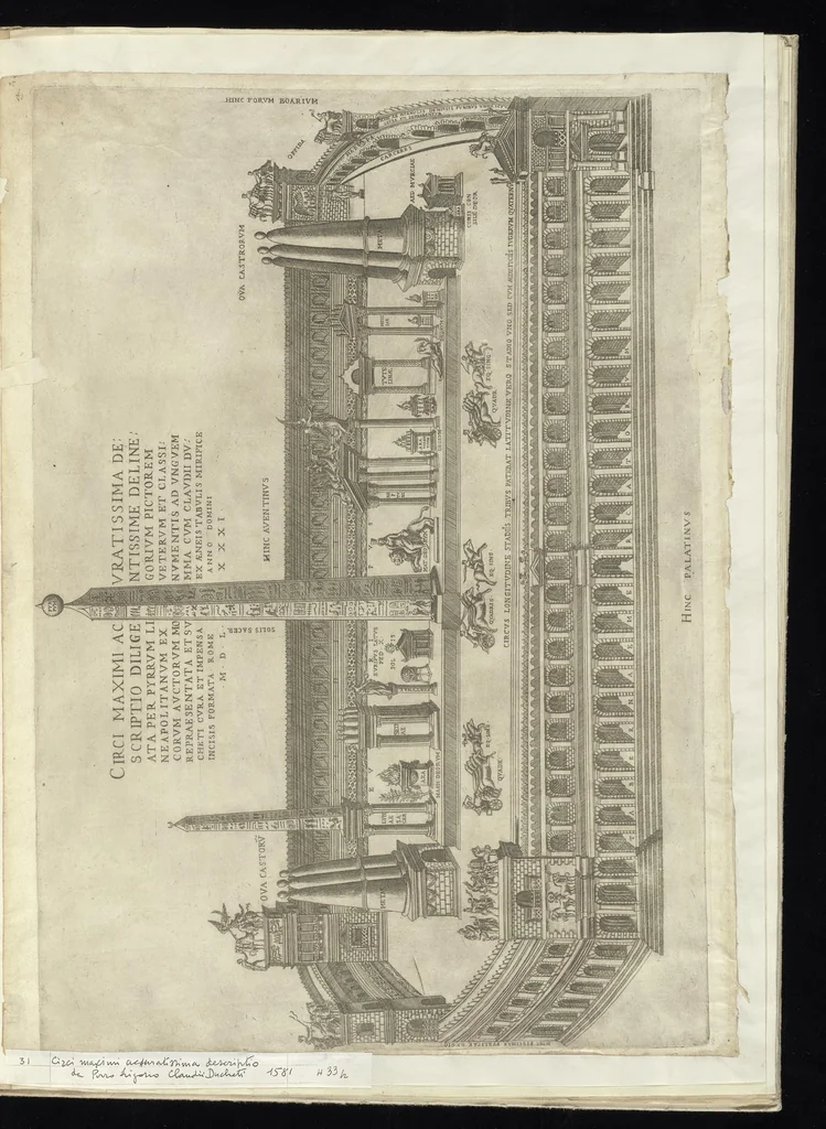 An illustration from Specvlvm Romanae magnificentiae : omnia fere qvaecvnq- in vrbe monvmenta extant partim ivxta antiqvam partim ivxta hodiernam formam accuratiss. delineata repraesentans : accesserunt non paucae tum antiquarum tum modernarum rerum urbis figurae nusquam antehac aeditae ..., 1544, leaf 66