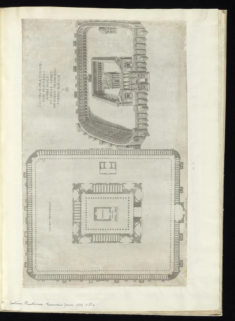 An illustration from Specvlvm Romanae magnificentiae : omnia fere qvaecvnq- in vrbe monvmenta extant partim ivxta antiqvam partim ivxta hodiernam formam accuratiss. delineata repraesentans : accesserunt non paucae tum antiquarum tum modernarum rerum urbis figurae nusquam antehac aeditae ..., 1544, leaf 70