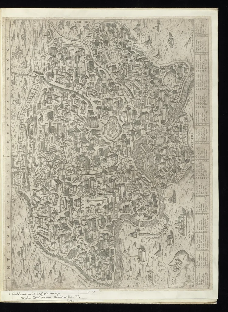 An illustration from Specvlvm Romanae magnificentiae : omnia fere qvaecvnq- in vrbe monvmenta extant partim ivxta antiqvam partim ivxta hodiernam formam accuratiss. delineata repraesentans : accesserunt non paucae tum antiquarum tum modernarum rerum urbis figurae nusquam antehac aeditae ..., 1544, leaf 8