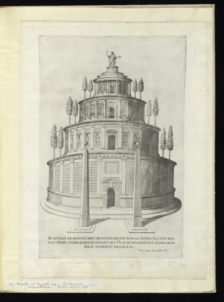 An illustration from Specvlvm Romanae magnificentiae : omnia fere qvaecvnq- in vrbe monvmenta extant partim ivxta antiqvam partim ivxta hodiernam formam accuratiss. delineata repraesentans : accesserunt non paucae tum antiquarum tum modernarum rerum urbis figurae nusquam antehac aeditae ..., 1544, leaf 86