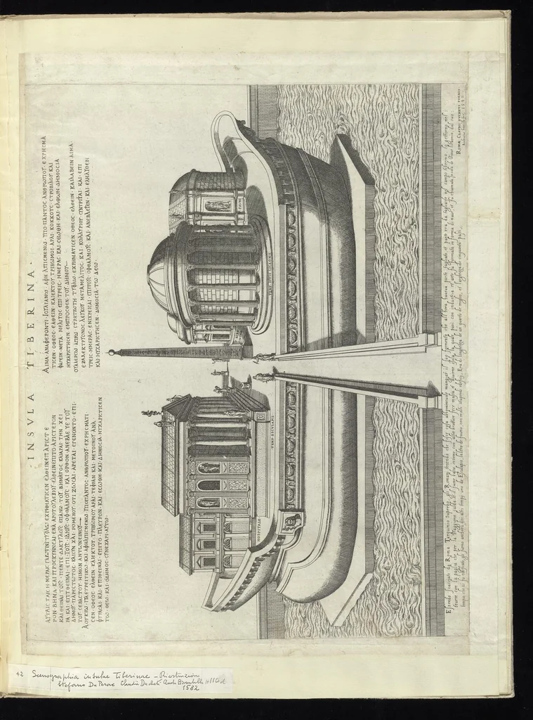 An illustration from Specvlvm Romanae magnificentiae : omnia fere qvaecvnq- in vrbe monvmenta extant partim ivxta antiqvam partim ivxta hodiernam formam accuratiss. delineata repraesentans : accesserunt non paucae tum antiquarum tum modernarum rerum urbis figurae nusquam antehac aeditae ..., 1544, leaf 88