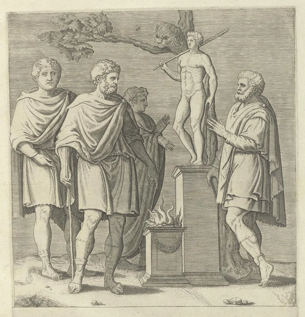 An illustration from Specvlvm Romanae magnificentiae : omnia fere qvaecvnq- in vrbe monvmenta extant partim ivxta antiqvam partim ivxta hodiernam formam accuratiss. delineata repraesentans : accesserunt non paucae tum antiquarum tum modernarum rerum urbis figurae nusquam antehac aeditae ..., 1544, leaf 116