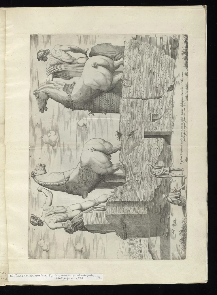 An illustration from Specvlvm Romanae magnificentiae : omnia fere qvaecvnq- in vrbe monvmenta extant partim ivxta antiqvam partim ivxta hodiernam formam accuratiss. delineata repraesentans : accesserunt non paucae tum antiquarum tum modernarum rerum urbis figurae nusquam antehac aeditae ..., 1544, leaf 36