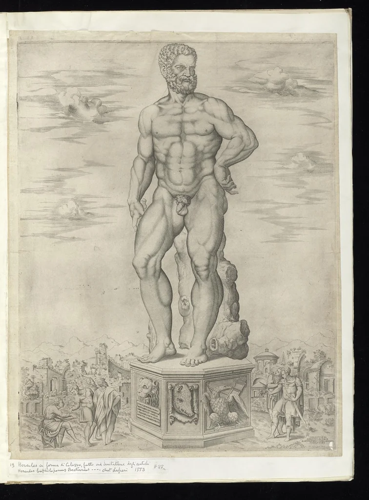 An illustration from Specvlvm Romanae magnificentiae : omnia fere qvaecvnq- in vrbe monvmenta extant partim ivxta antiqvam partim ivxta hodiernam formam accuratiss. delineata repraesentans : accesserunt non paucae tum antiquarum tum modernarum rerum urbis figurae nusquam antehac aeditae ..., 1544, leaf 42