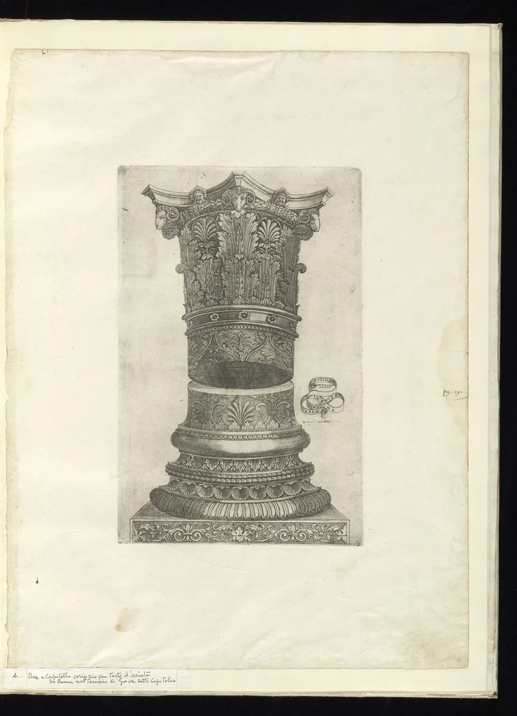 An illustration from Specvlvm Romanae magnificentiae : omnia fere qvaecvnq- in vrbe monvmenta extant partim ivxta antiqvam partim ivxta hodiernam formam accuratiss. delineata repraesentans : accesserunt non paucae tum antiquarum tum modernarum rerum urbis figurae nusquam antehac aeditae ..., 1544, leaf 12