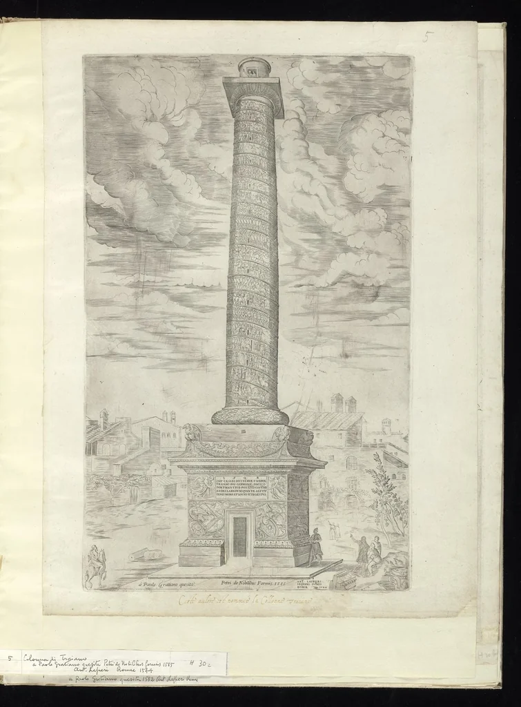 An illustration from Specvlvm Romanae magnificentiae : omnia fere qvaecvnq- in vrbe monvmenta extant partim ivxta antiqvam partim ivxta hodiernam formam accuratiss. delineata repraesentans : accesserunt non paucae tum antiquarum tum modernarum rerum urbis figurae nusquam antehac aeditae ..., 1544, leaf 14