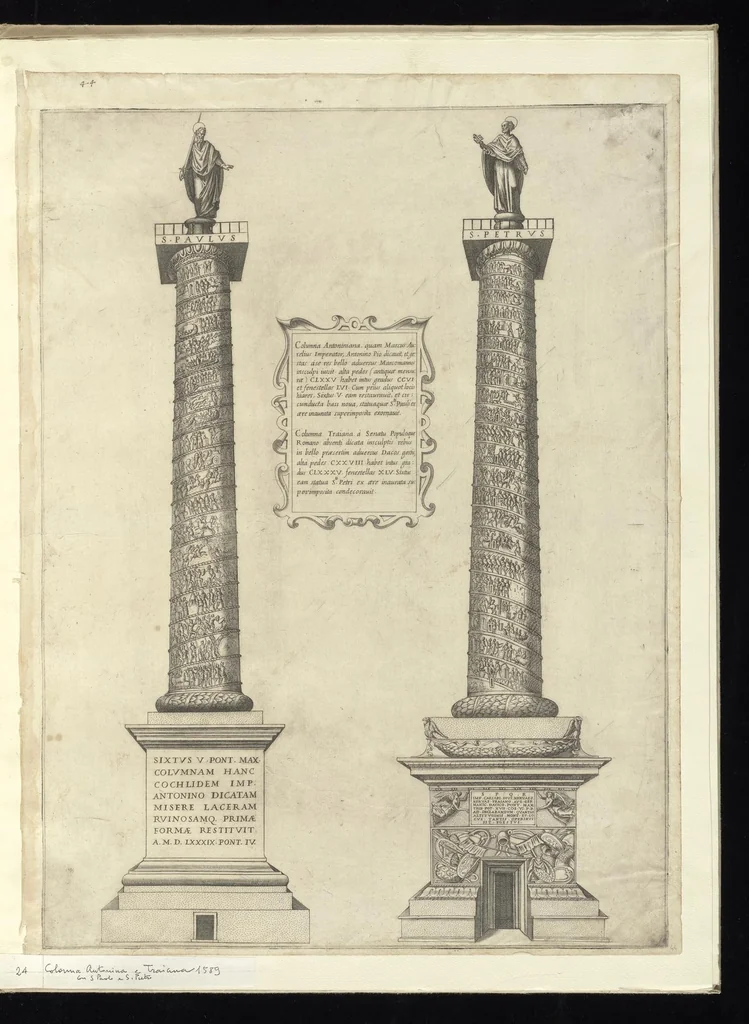 An illustration from Specvlvm Romanae magnificentiae : omnia fere qvaecvnq- in vrbe monvmenta extant partim ivxta antiqvam partim ivxta hodiernam formam accuratiss. delineata repraesentans : accesserunt non paucae tum antiquarum tum modernarum rerum urbis figurae nusquam antehac aeditae ..., 1544, leaf 52