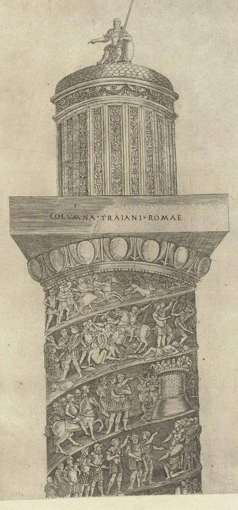 An illustration from Specvlvm Romanae magnificentiae : omnia fere qvaecvnq- in vrbe monvmenta extant partim ivxta antiqvam partim ivxta hodiernam formam accuratiss. delineata repraesentans : accesserunt non paucae tum antiquarum tum modernarum rerum urbis figurae nusquam antehac aeditae ..., 1544, leaf 54