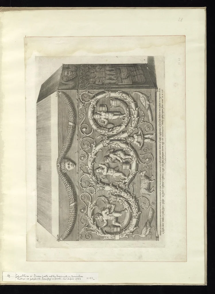 An illustration from Specvlvm Romanae magnificentiae : omnia fere qvaecvnq- in vrbe monvmenta extant partim ivxta antiqvam partim ivxta hodiernam formam accuratiss. delineata repraesentans : accesserunt non paucae tum antiquarum tum modernarum rerum urbis figurae nusquam antehac aeditae ..., 1544, leaf 62
