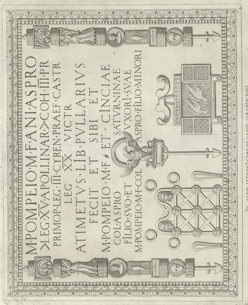 An illustration from Specvlvm Romanae magnificentiae : omnia fere qvaecvnq- in vrbe monvmenta extant partim ivxta antiqvam partim ivxta hodiernam formam accuratiss. delineata repraesentans : accesserunt non paucae tum antiquarum tum modernarum rerum urbis figurae nusquam antehac aeditae ..., 1544, leaf 64