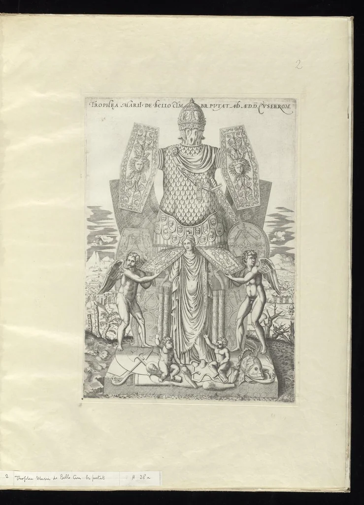 An illustration from Specvlvm Romanae magnificentiae : omnia fere qvaecvnq- in vrbe monvmenta extant partim ivxta antiqvam partim ivxta hodiernam formam accuratiss. delineata repraesentans : accesserunt non paucae tum antiquarum tum modernarum rerum urbis figurae nusquam antehac aeditae ..., 1544, leaf 8