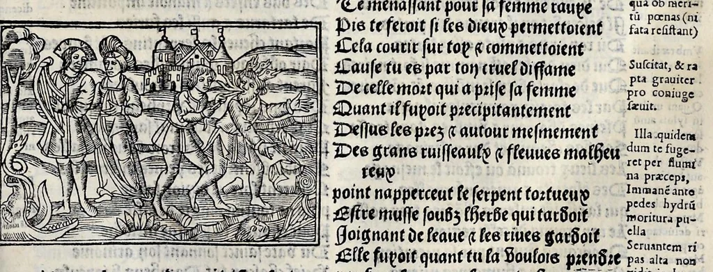 An illustration from Les oeuures de Virgile : translatees de latin en francoys, et nouuellement imprimees, veues et corrigees oultre les precedentes impressions : avec les histoires mises [et] posees chascune en son lieu, ainsi que lon pourra veoir dedans le liure, lesquelles sont moult recreatiues, 1540, leaf 152