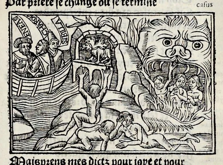 An illustration from Les oeuures de Virgile : translatees de latin en francoys, et nouuellement imprimees, veues et corrigees oultre les precedentes impressions : avec les histoires mises [et] posees chascune en son lieu, ainsi que lon pourra veoir dedans le liure, lesquelles sont moult recreatiues, 1540, leaf 266