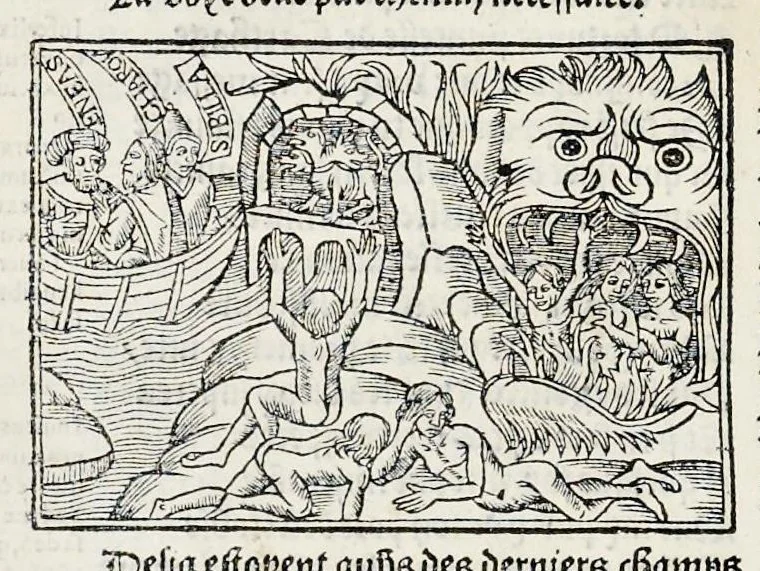 An illustration from Les oeuures de Virgile : translatees de latin en francoys, et nouuellement imprimees, veues et corrigees oultre les precedentes impressions : avec les histoires mises [et] posees chascune en son lieu, ainsi que lon pourra veoir dedans le liure, lesquelles sont moult recreatiues, 1540, leaf 269