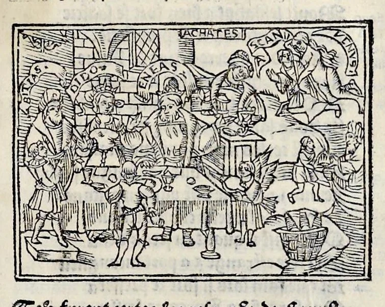 An illustration from Les oeuures de Virgile : translatees de latin en francoys, et nouuellement imprimees, veues et corrigees oultre les precedentes impressions : avec les histoires mises [et] posees chascune en son lieu, ainsi que lon pourra veoir dedans le liure, lesquelles sont moult recreatiues, 1540, leaf 282