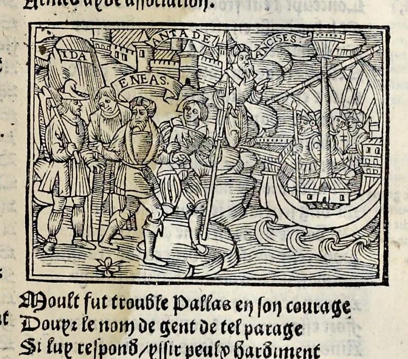 An illustration from Les oeuures de Virgile : translatees de latin en francoys, et nouuellement imprimees, veues et corrigees oultre les precedentes impressions : avec les histoires mises [et] posees chascune en son lieu, ainsi que lon pourra veoir dedans le liure, lesquelles sont moult recreatiues, 1540, leaf 304
