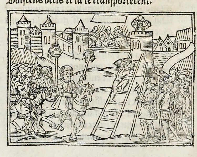 An illustration from Les oeuures de Virgile : translatees de latin en francoys, et nouuellement imprimees, veues et corrigees oultre les precedentes impressions : avec les histoires mises [et] posees chascune en son lieu, ainsi que lon pourra veoir dedans le liure, lesquelles sont moult recreatiues, 1540, leaf 331