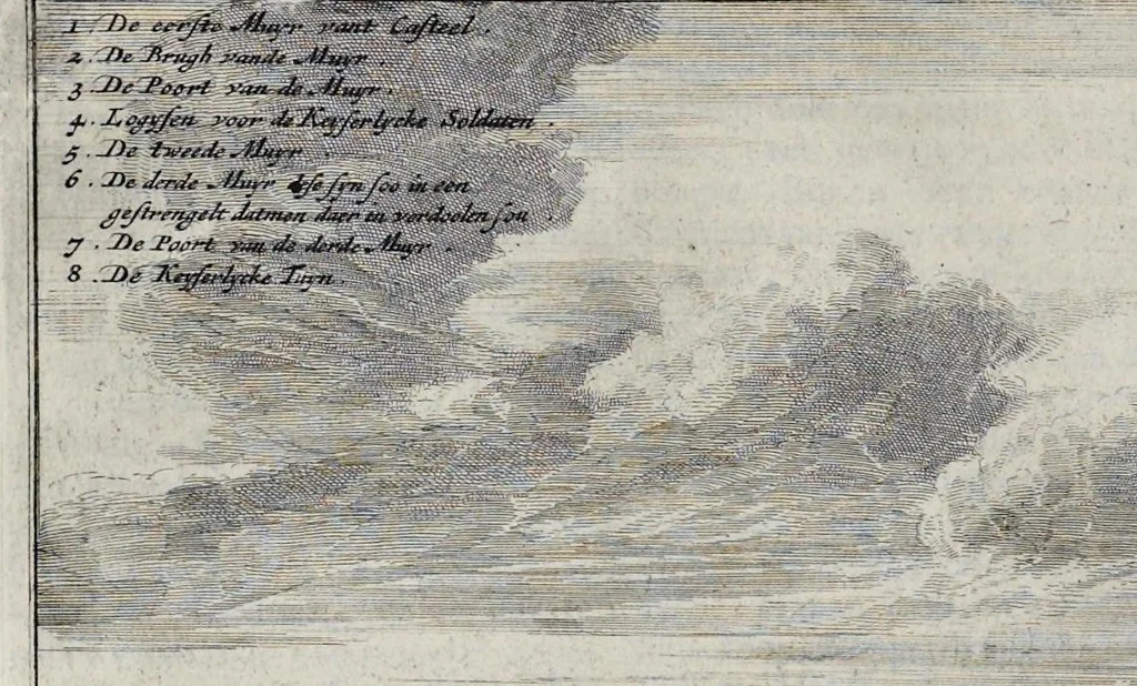 An illustration from Gedenkwaerdige gesantschappen der Oost-Indische maatschappy in't Vereenigde Nederland, aan de kaisaren van Japan : vervatende wonderlyke voorvallen op de togt der Nederlandtsche gesanten : beschryving van de dorpen, sterkten, steden, landtschappen, tempels, gods-diensten, dragten, gebouwen, dieren, gewasschen, bergen, fonteinen, vereeuwde en nieuwe oorlogs-daaden der Japanders : verçiert met een groot getal afbeeldsels in Japan geteikent : getrokken uit de geschriften en reis-aanteikeningen der zelve gesanten, 1669, leaf 169