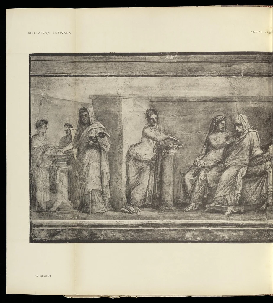 An illustration from Le Nozze Aldobrandine : i paesaggi con scene dell'Odissea e le altre pitture murali antiche conservate nella Biblioteca Vaticana e nei musei pontifici, 1907, leaf 133