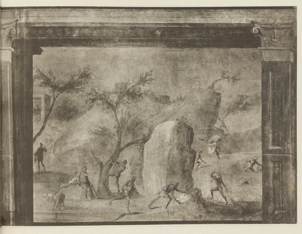 An illustration from Le Nozze Aldobrandine : i paesaggi con scene dell'Odissea e le altre pitture murali antiche conservate nella Biblioteca Vaticana e nei musei pontifici, 1907, leaf 138