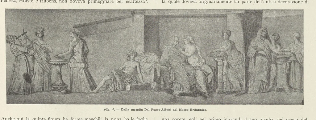 An illustration from Le Nozze Aldobrandine : i paesaggi con scene dell'Odissea e le altre pitture murali antiche conservate nella Biblioteca Vaticana e nei musei pontifici, 1907, leaf 24