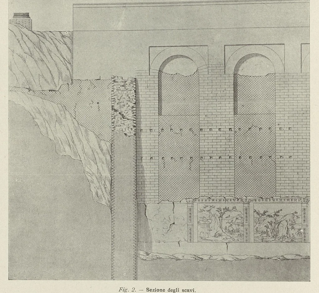 An illustration from Le Nozze Aldobrandine : i paesaggi con scene dell'Odissea e le altre pitture murali antiche conservate nella Biblioteca Vaticana e nei musei pontifici, 1907, leaf 57