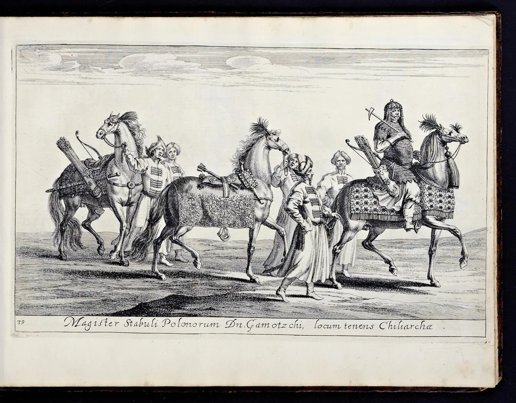 An illustration from Das grosse Carrosel und prächtige Ring-Rännen : nebst dem was sonsten fürtrefliches zu sehen war, alss ... Carl der eÿlffte, die Regierung seines vaterlichen Erb-Königreichs anno M.DC.LXXII. den XVIII.den Decembris ln seiner königlichen Residentz zu Stockholm antratt, 1685, leaf 102