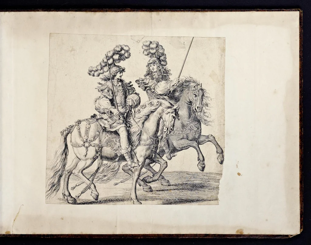 An illustration from Das grosse Carrosel und prächtige Ring-Rännen : nebst dem was sonsten fürtrefliches zu sehen war, alss ... Carl der eÿlffte, die Regierung seines vaterlichen Erb-Königreichs anno M.DC.LXXII. den XVIII.den Decembris ln seiner königlichen Residentz zu Stockholm antratt, 1685, leaf 150