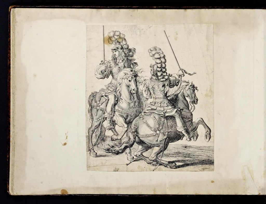 An illustration from Das grosse Carrosel und prächtige Ring-Rännen : nebst dem was sonsten fürtrefliches zu sehen war, alss ... Carl der eÿlffte, die Regierung seines vaterlichen Erb-Königreichs anno M.DC.LXXII. den XVIII.den Decembris ln seiner königlichen Residentz zu Stockholm antratt, 1685, leaf 151