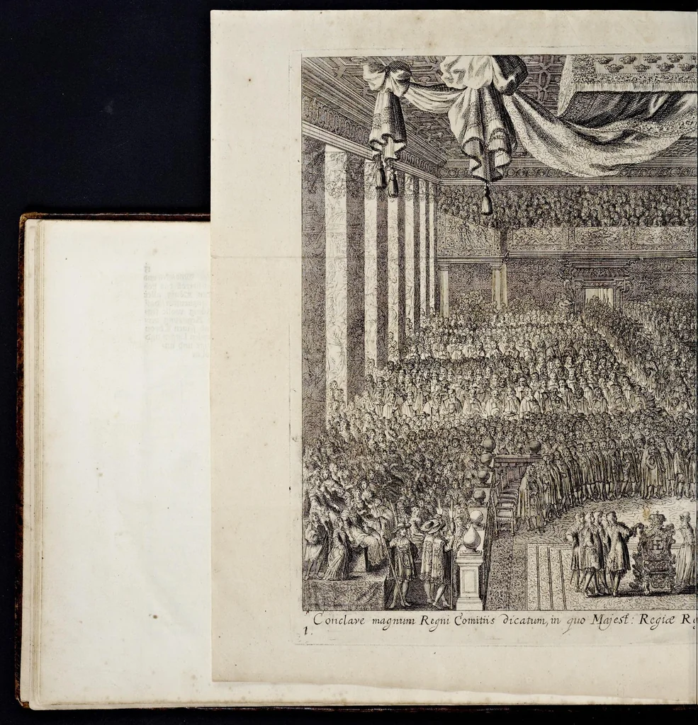An illustration from Das grosse Carrosel und prächtige Ring-Rännen : nebst dem was sonsten fürtrefliches zu sehen war, alss ... Carl der eÿlffte, die Regierung seines vaterlichen Erb-Königreichs anno M.DC.LXXII. den XVIII.den Decembris ln seiner königlichen Residentz zu Stockholm antratt, 1685, leaf 25