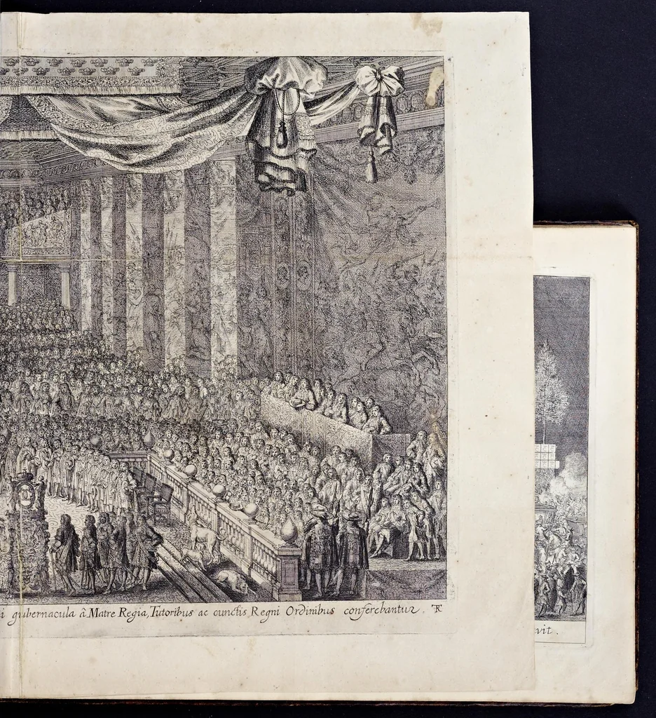An illustration from Das grosse Carrosel und prächtige Ring-Rännen : nebst dem was sonsten fürtrefliches zu sehen war, alss ... Carl der eÿlffte, die Regierung seines vaterlichen Erb-Königreichs anno M.DC.LXXII. den XVIII.den Decembris ln seiner königlichen Residentz zu Stockholm antratt, 1685, leaf 26