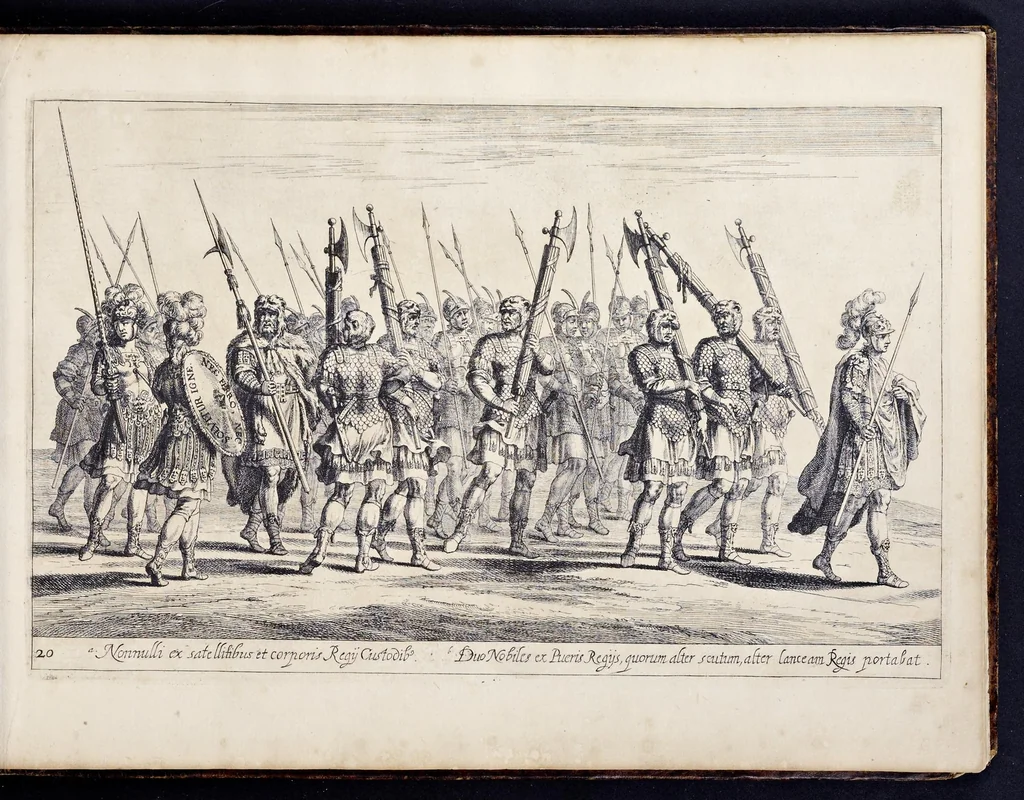 An illustration from Das grosse Carrosel und prächtige Ring-Rännen : nebst dem was sonsten fürtrefliches zu sehen war, alss ... Carl der eÿlffte, die Regierung seines vaterlichen Erb-Königreichs anno M.DC.LXXII. den XVIII.den Decembris ln seiner königlichen Residentz zu Stockholm antratt, 1685, leaf 64
