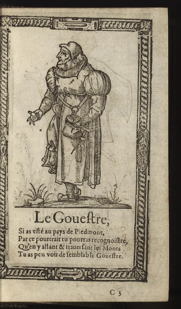 An illustration from Recueil de la diuersité des habits, : qui sont de present en vsage, tant es pays d'Europe. Asie, Affrique & Isles sauuages, le tout fait apres le naturel, 1567, leaf 42