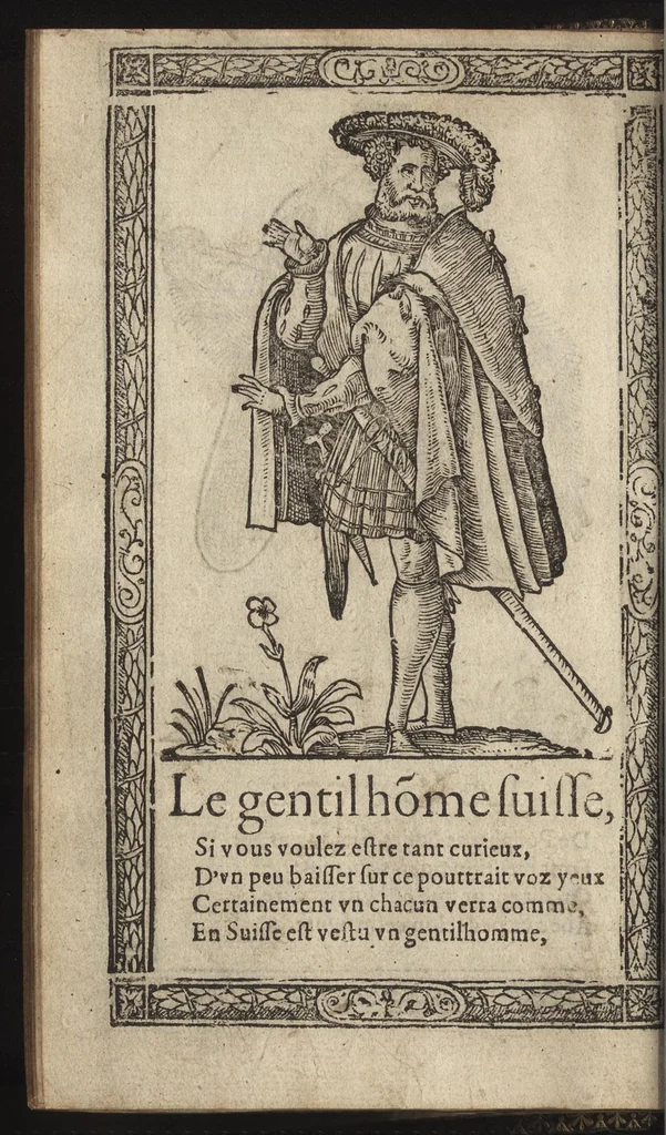 An illustration from Recueil de la diuersité des habits, : qui sont de present en vsage, tant es pays d'Europe. Asie, Affrique & Isles sauuages, le tout fait apres le naturel, 1567, leaf 65