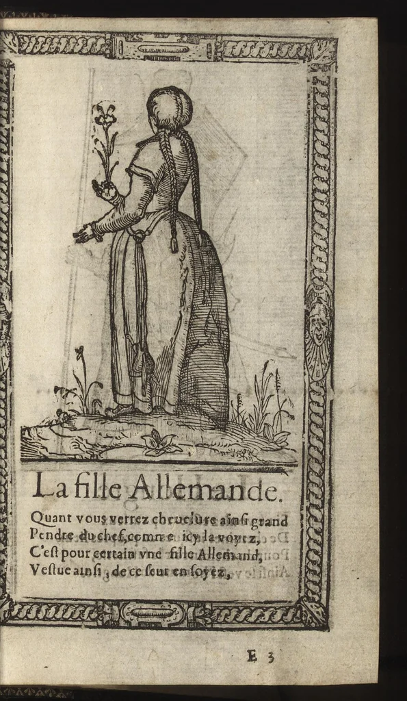 An illustration from Recueil de la diuersité des habits, : qui sont de present en vsage, tant es pays d'Europe. Asie, Affrique & Isles sauuages, le tout fait apres le naturel, 1567, leaf 74