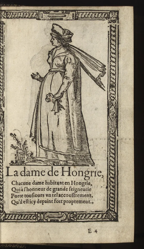 An illustration from Recueil de la diuersité des habits, : qui sont de present en vsage, tant es pays d'Europe. Asie, Affrique & Isles sauuages, le tout fait apres le naturel, 1567, leaf 76