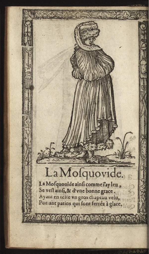 An illustration from Recueil de la diuersité des habits, : qui sont de present en vsage, tant es pays d'Europe. Asie, Affrique & Isles sauuages, le tout fait apres le naturel, 1567, leaf 77