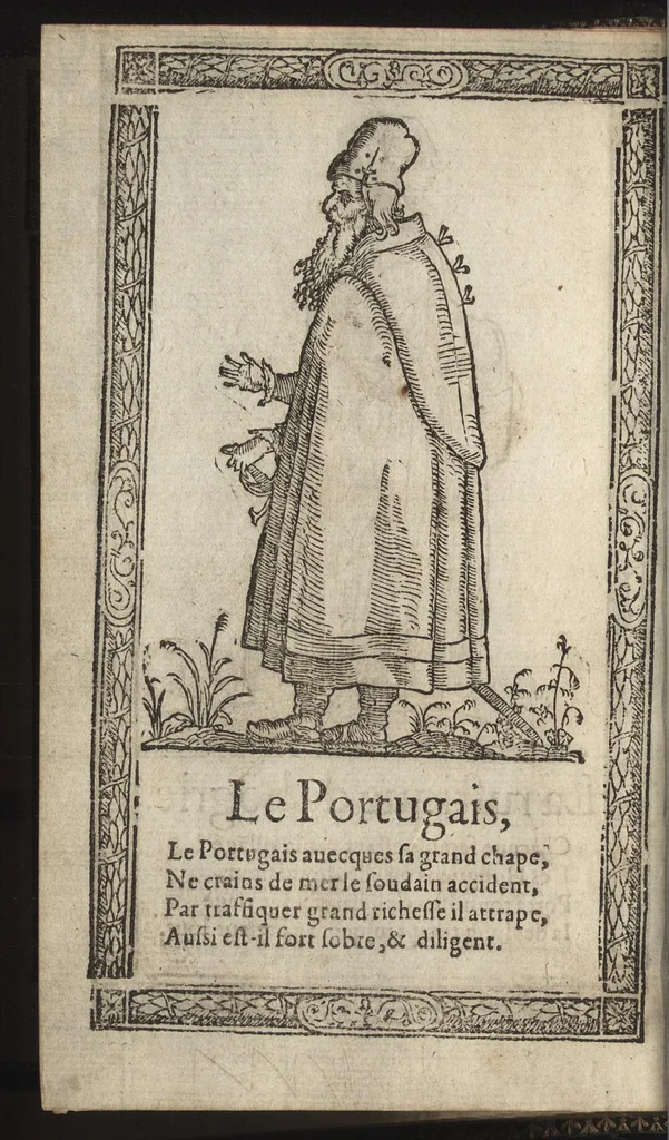 An illustration from Recueil de la diuersité des habits, : qui sont de present en vsage, tant es pays d'Europe. Asie, Affrique & Isles sauuages, le tout fait apres le naturel, 1567, leaf 95