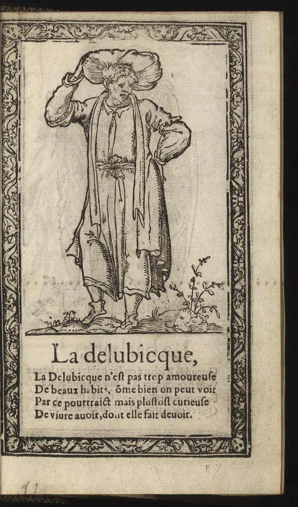 An illustration from Recueil de la diuersité des habits, : qui sont de present en vsage, tant es pays d'Europe. Asie, Affrique & Isles sauuages, le tout fait apres le naturel, 1567, leaf 98