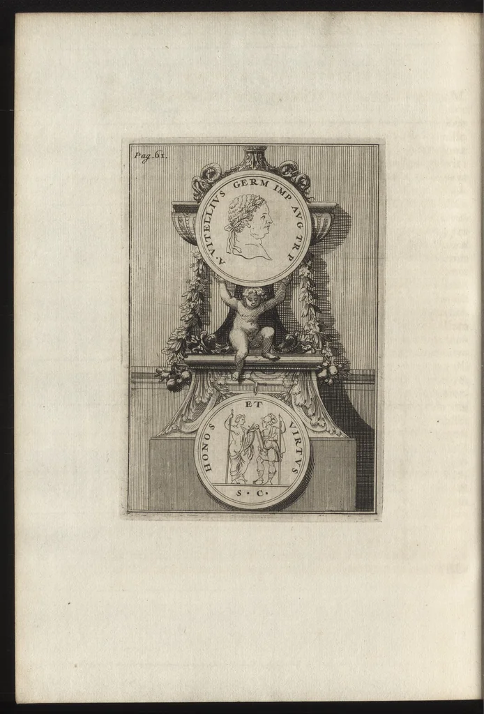 An illustration from Constantii Landi, Complani comitis, Selectiorvm nvmismatvm praecipve Romanorvm expositiones : elegantibus nummorum ectypis, & indicibus necessariis instructae, 1695, leaf 111