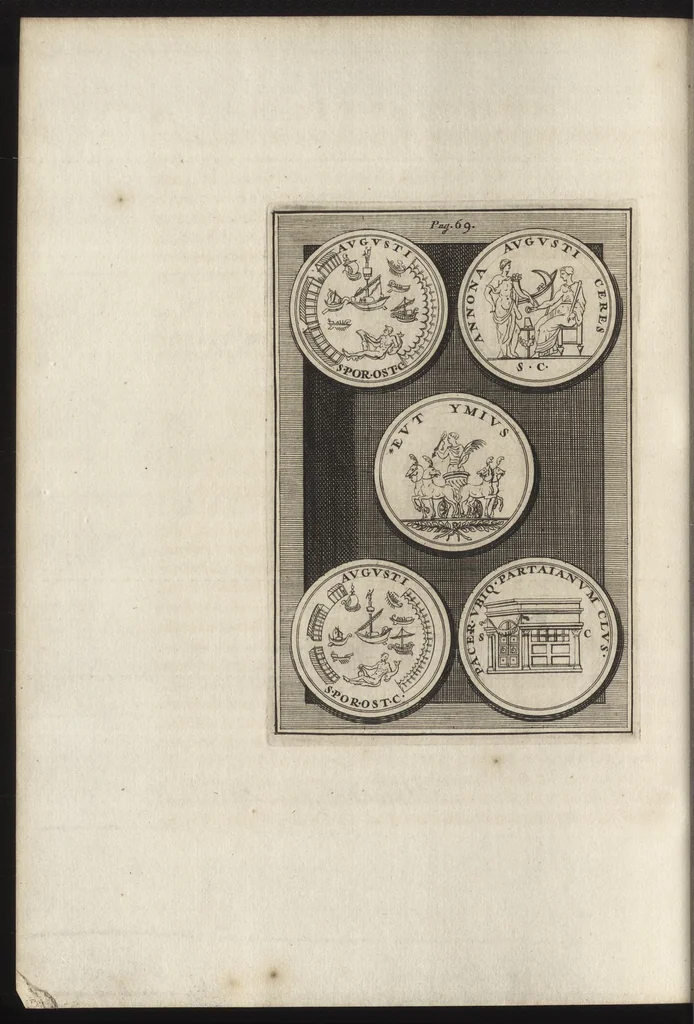An illustration from Constantii Landi, Complani comitis, Selectiorvm nvmismatvm praecipve Romanorvm expositiones : elegantibus nummorum ectypis, & indicibus necessariis instructae, 1695, leaf 125