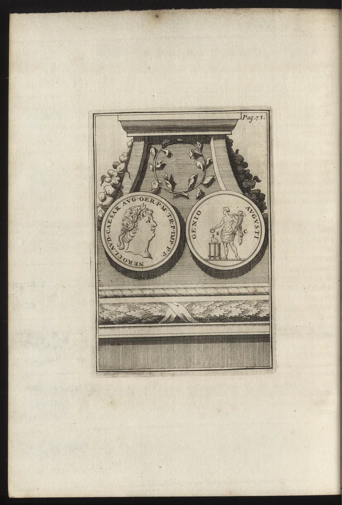An illustration from Constantii Landi, Complani comitis, Selectiorvm nvmismatvm praecipve Romanorvm expositiones : elegantibus nummorum ectypis, & indicibus necessariis instructae, 1695, leaf 133