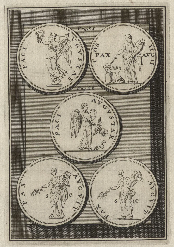 An illustration from Constantii Landi, Complani comitis, Selectiorvm nvmismatvm praecipve Romanorvm expositiones : elegantibus nummorum ectypis, & indicibus necessariis instructae, 1695, leaf 151