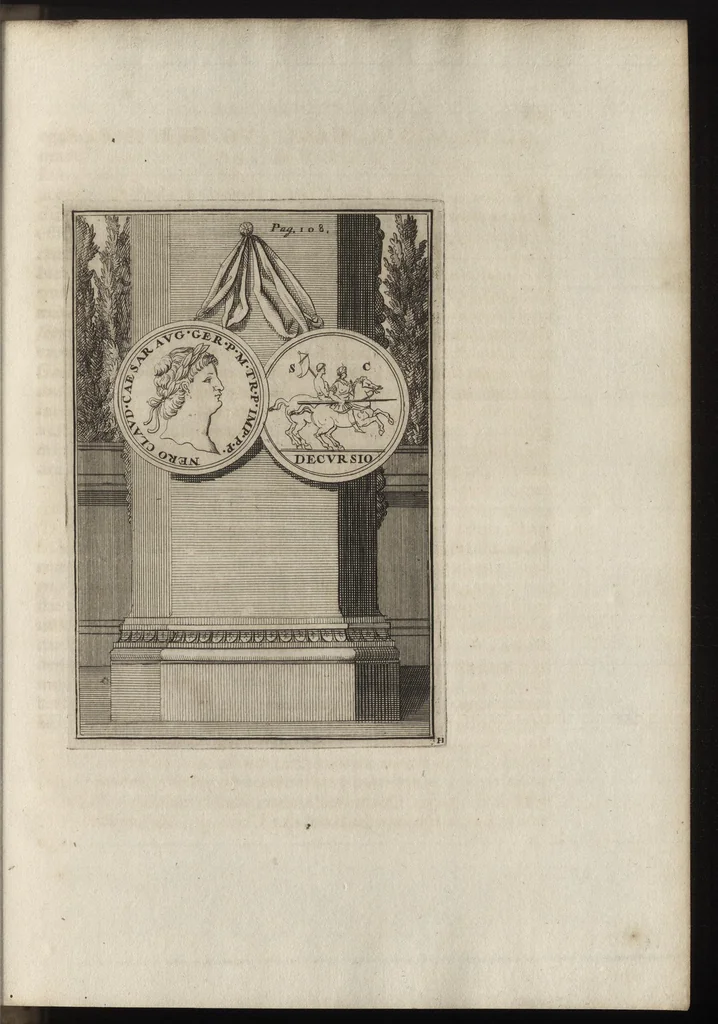 An illustration from Constantii Landi, Complani comitis, Selectiorvm nvmismatvm praecipve Romanorvm expositiones : elegantibus nummorum ectypis, & indicibus necessariis instructae, 1695, leaf 186
