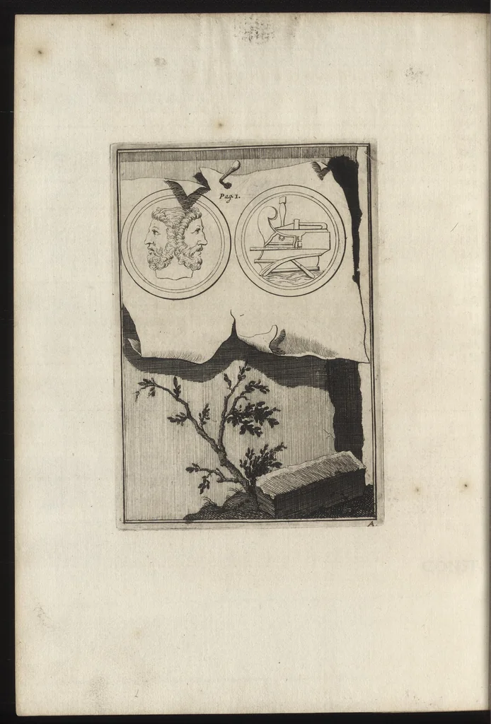 An illustration from Constantii Landi, Complani comitis, Selectiorvm nvmismatvm praecipve Romanorvm expositiones : elegantibus nummorum ectypis, & indicibus necessariis instructae, 1695, leaf 21